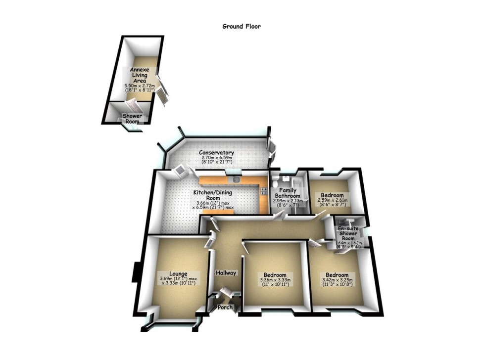 Floorplan for Spacious Bungalow with Large Conservatory